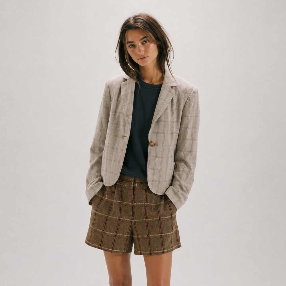 Preppy Plaid Shorts Womens Size‎ 4 Camel Brown Wool Blend Hig Waisted Academic